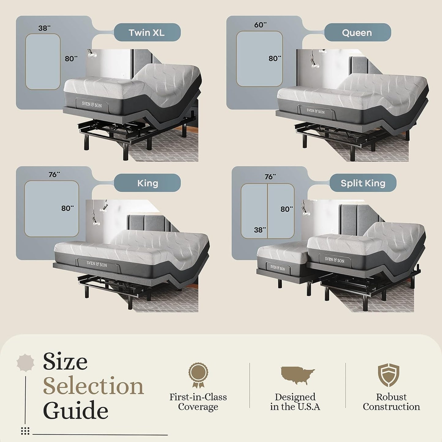 Sven & Son Queen Adjustable Bed Base Frame + 10” Luxury Cool Gel Memory Foam Mattress, Head up Foot Up, USB Ports, Zero Gravity, Interactive Dual Massage, Wireless, Classic (Queen)